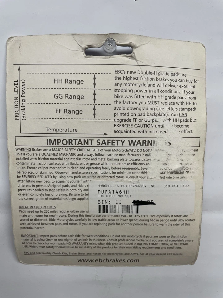 EBC Brakes FA146HH Sintered Brake Pads Suzuki GSX600 750 1100 Katana VX800 - Image 2 of 2