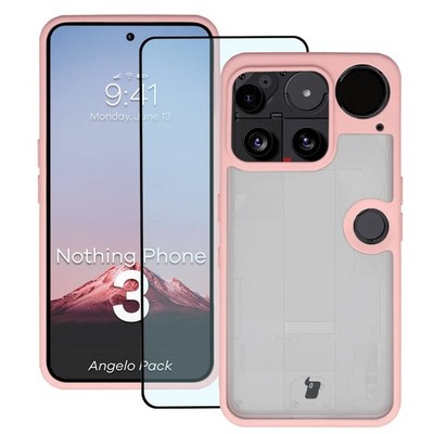 Handyhülle + Glas für Nothing Phone (3) Bizon Case Cover Schutzhülle Hellrosa