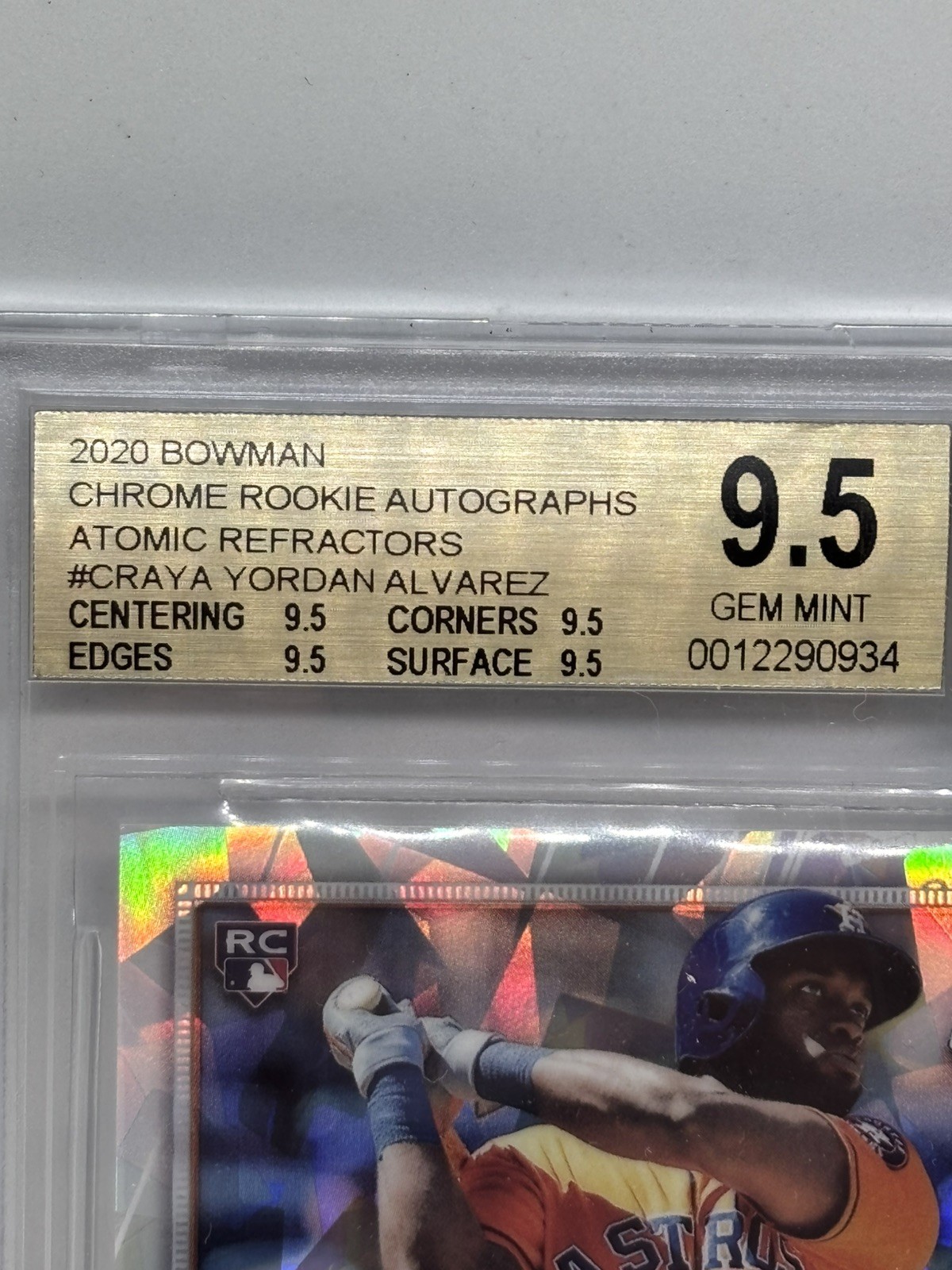 2020 Bowman Chrome Baseball YORDAN ALVAREZ RC #45/100 Atomic  AUTO BGS 9.5 Gem view 2