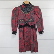 Daisy Kingdom Girls Vintage Bow Puff Sleeve Velvet Dress and Vest size 6 Holiday