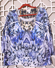 Chico's Top Womens L Blue Rayon Casual Lightweight Blouse Shirt USA Made Size 3