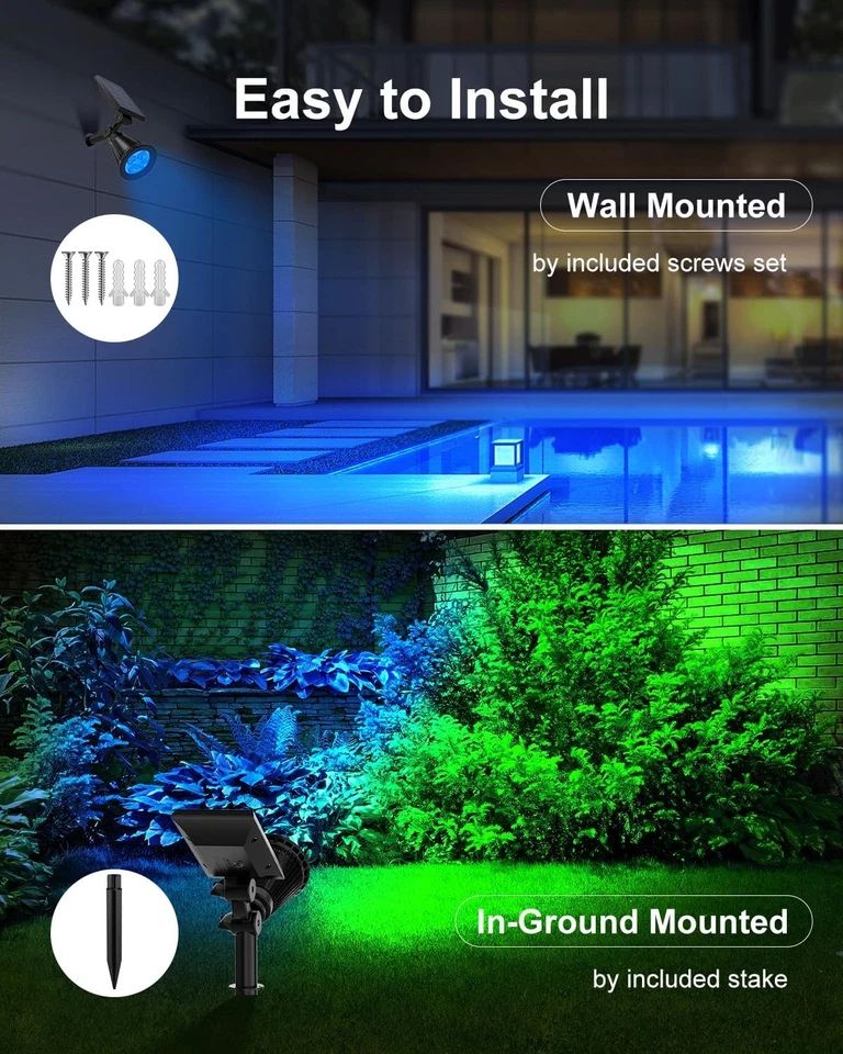 Solar RGB 7Color Change Spotlight Outdoor Garden Security Pathway Lawn Wall Lamp - Image 2 of 4