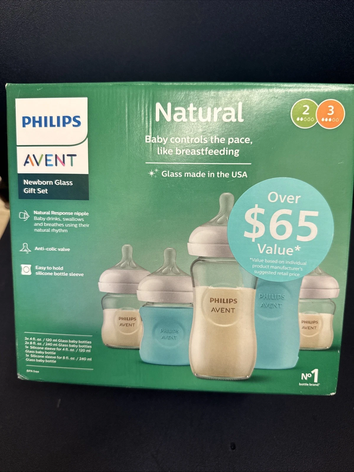 Philips AVENT Glass Baby Bottle With Natural Response Nipples Clear Newborn