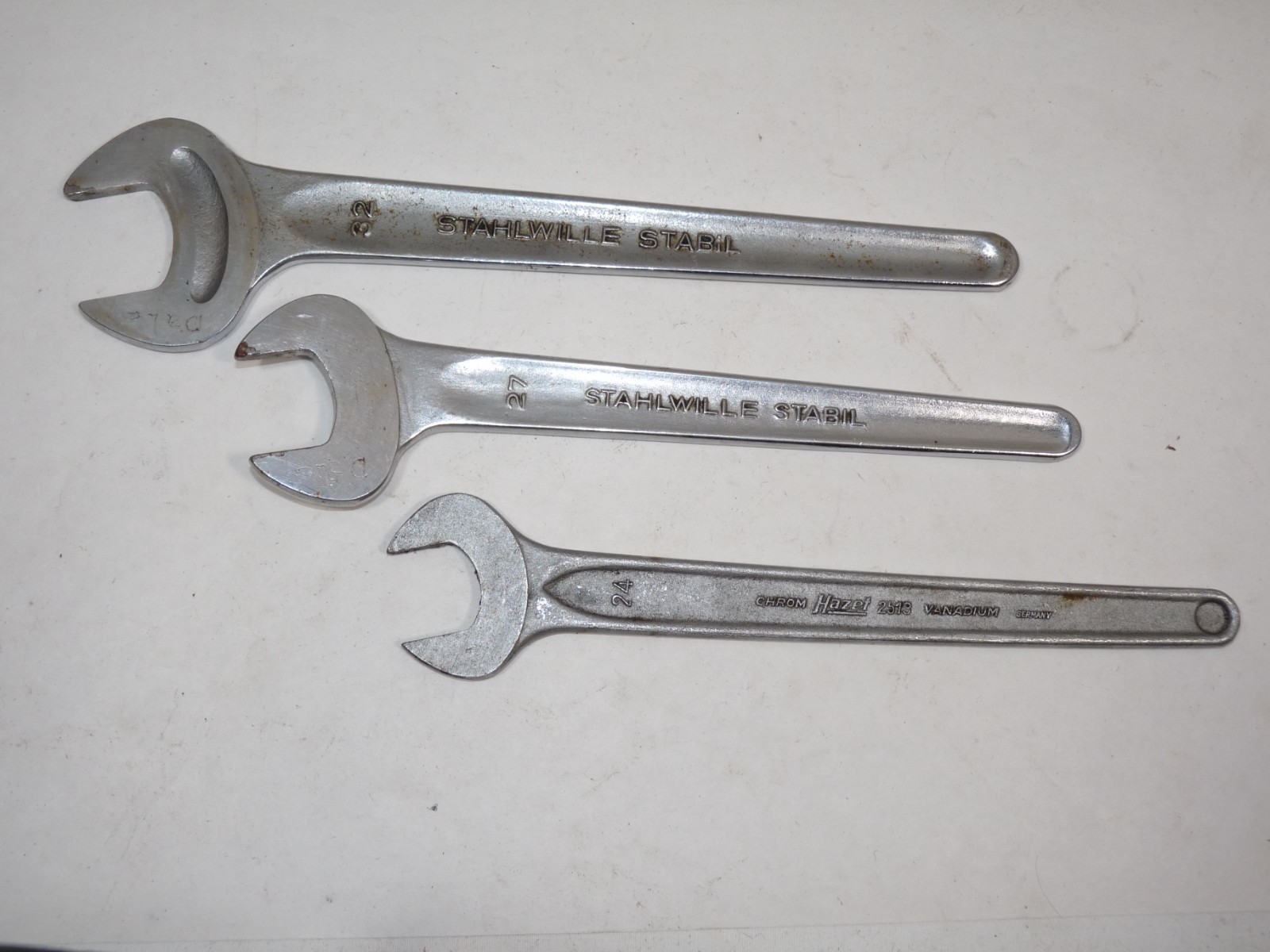 2 Vtg Stahlwille 1 Hazet Thin Single Open End Wrench Spanner Germany 24, 27, 32