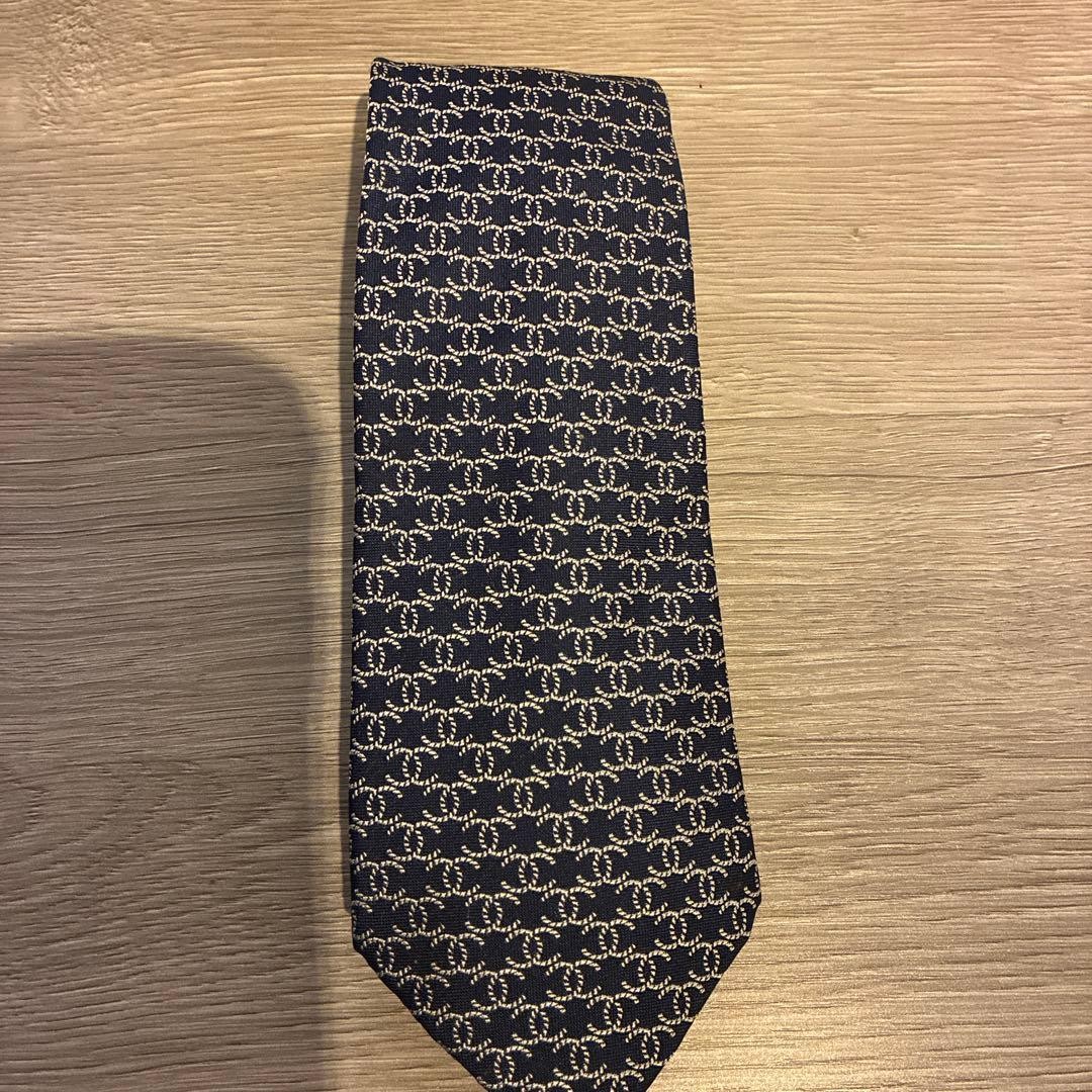 CHANEL Coco Mark Necktie Navy Silk Luxury Authentic for Men Formal Dress