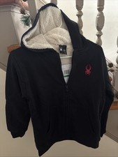 NWT Spyder Youth L 14/16 Black Zip Lined Full Zip Hooded Sweatshirt / Red Accent
