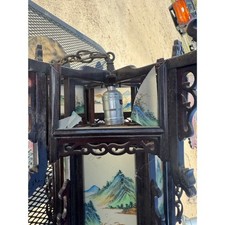 Vintage Chinese Palace Lantern Dragons Handpainted Glass Panels broken 