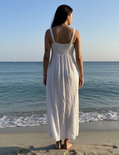 Vestique Linen Blend Maxi Dress Womens S Natural/White Resort Bohemian Sundress