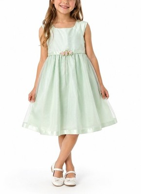 Youngland Lime Green Sleeveless Dress W/ Floral Waist Detail Size 6X