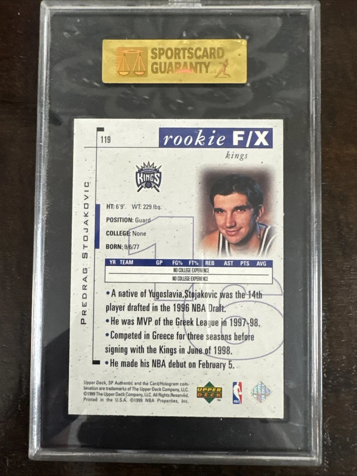 1998-99 SP Autêntico F/X /3500 Peja Stojakovic Predrag #119 SGC 9 Perfeito Rookie RC - Imagem 2 de 2