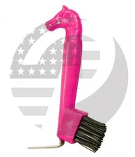 Pink Horse Head Hoof Pick with Brush