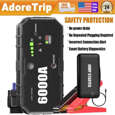 AdoreTrip 6000A Car Jump Starter Power Bank 12V Portable Battery Booster Charger