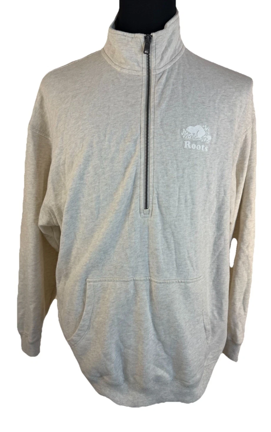 Roots 1/2 Zip Pullover Sweatshirt Mens Large Heather Beige Pullover