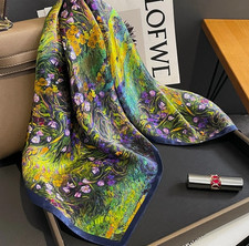 100 Silk 27" Square Scarf Women Neckerchief Wrap Bandana Floral Oil Painting