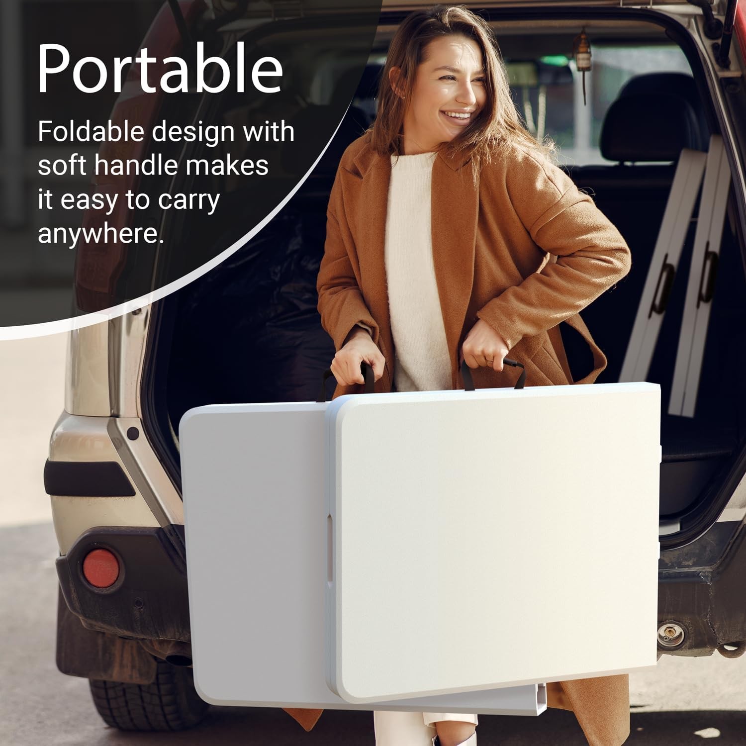 6FT Portable Folding Table - Fold-in-Half Picnic Table w/Handle, On-the-Go