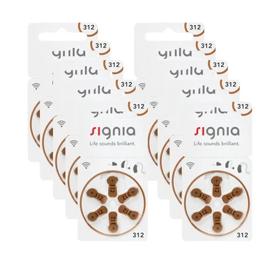 60x Siemens Signia 312 Hörgerätebatterien - P312 PR41 braun