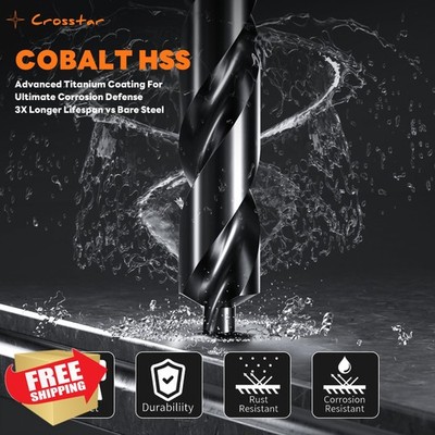 Crosstar 10pc M35 Cobalt Drill Bit Set, 1/8'', TiAlN Coated