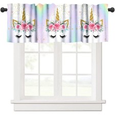 Unicorn Window Valance, Rainbow Dreamy Unicorn Pattern Stars, Curtain Valance...