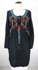 Vintage OLD NAVY Embroidered Black Peasant Dress - Long Sleeve - Women's Size XS