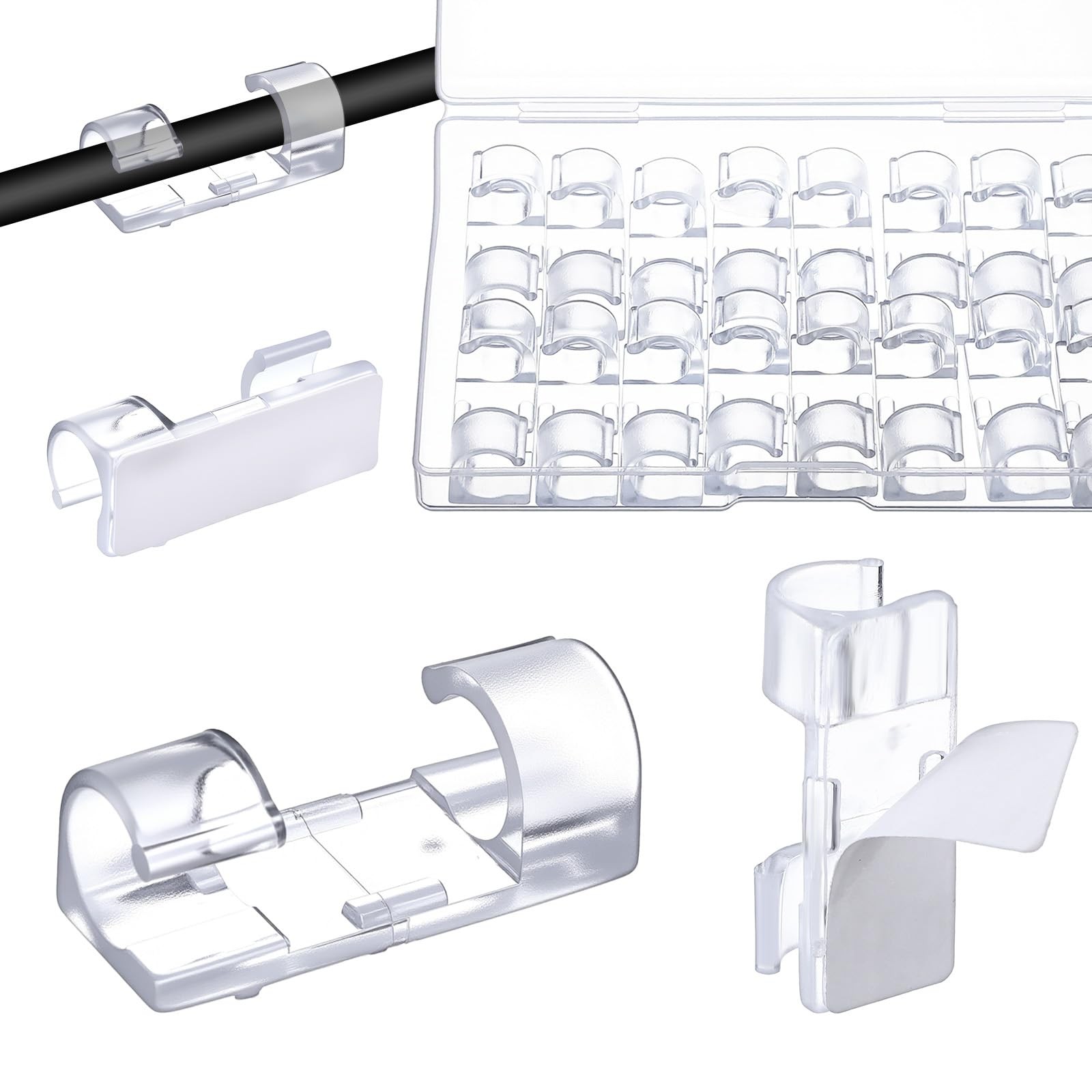 40 Pcs Clear Cable Clips, Adhesive Cable Clips Wire Holders Under Desk Electr...