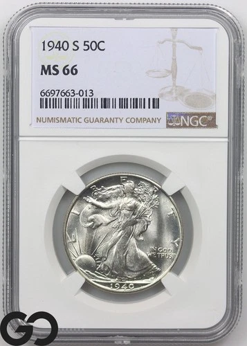 1940-S Walking Liberty Half Dollar NGC MS 66 * Premium Quality Huge Spread Coin!