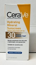 CeraVe Hydrating Mineral Sunscreen SPF 30 Medium Sheer Tint 1.7 oz EXP 1/28 U36