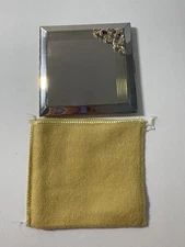 silver art deco Volupte USA Powder Compact Mirror Rhinestone Embellishment