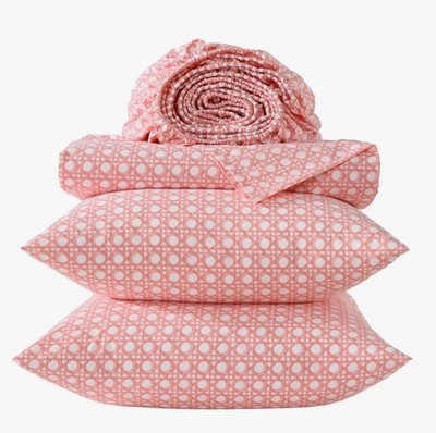 Tommy Bahama Queen Diamond Isle 100% Cotton Percale Sheet Set Pink Coral Coastal