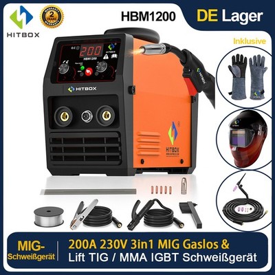 HITBOX 200A 3in1 MIG-Schweißgerät 230V Inverter Gaslos ARC TIG Schweißmaschine