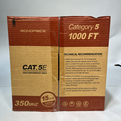 Monoprice 1000ft Cat. 5e Unshielded (UTP) Bare Wire Bulk Network Cable - Orange