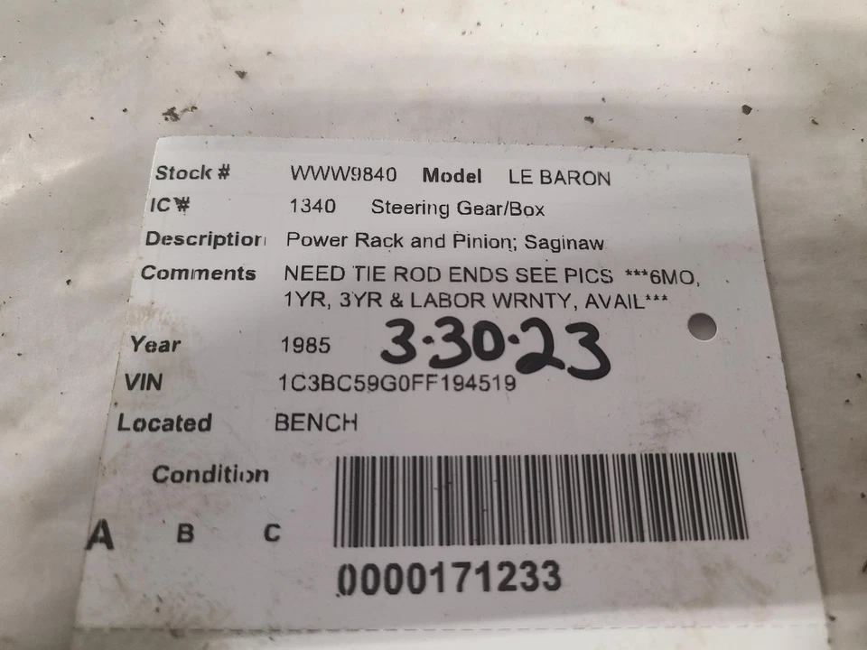 Used Rack and Pinion Assembly fits: 1985 Chrysler Le baron Power Rack and Pinion Foto 4 de 4