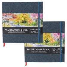 8.5" x 8.5" Art Watercolor Book, 2 Pack, 76 Sheets, 110lb, Linen-Bound Hardcover