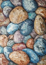 Original Artwork Painting Landscape SEA BEACH STONES Art Modern Seascape Gift A4