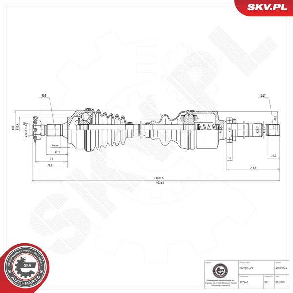 Esen SKV Antriebswelle Gelenkwelle Vorne Rechts FüR Peugeot 307 3A/C 3H 3B-image