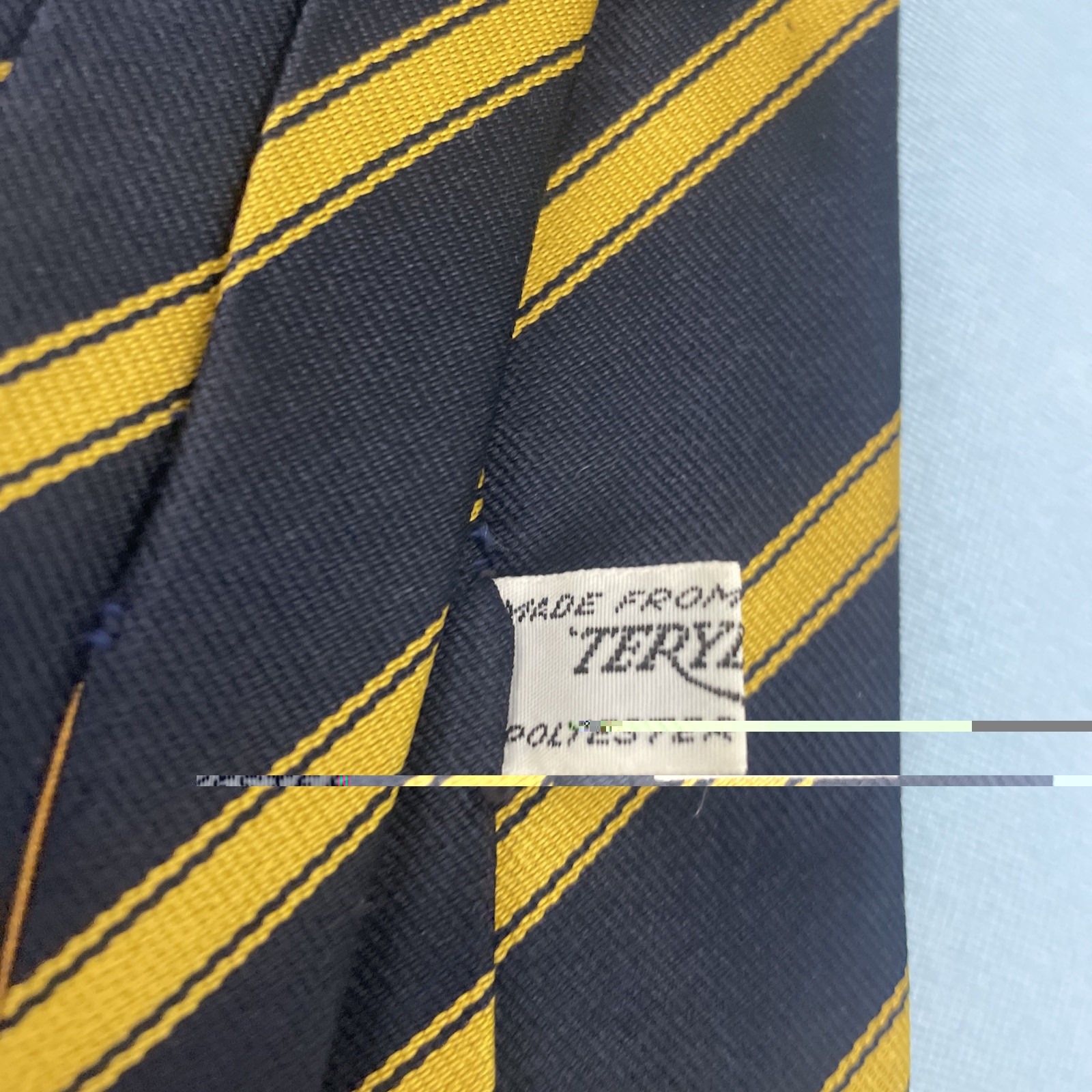 Vtg 70s Tie Hills Cashmere House Necktie Terylene Poly MCM Stripe Yellow 3.8x55 image 8
