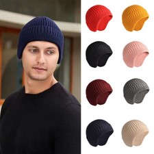 Retro Women Men Knitted Beanie Hat Skullcap Brimless Cap Ear Covers Winter Warm