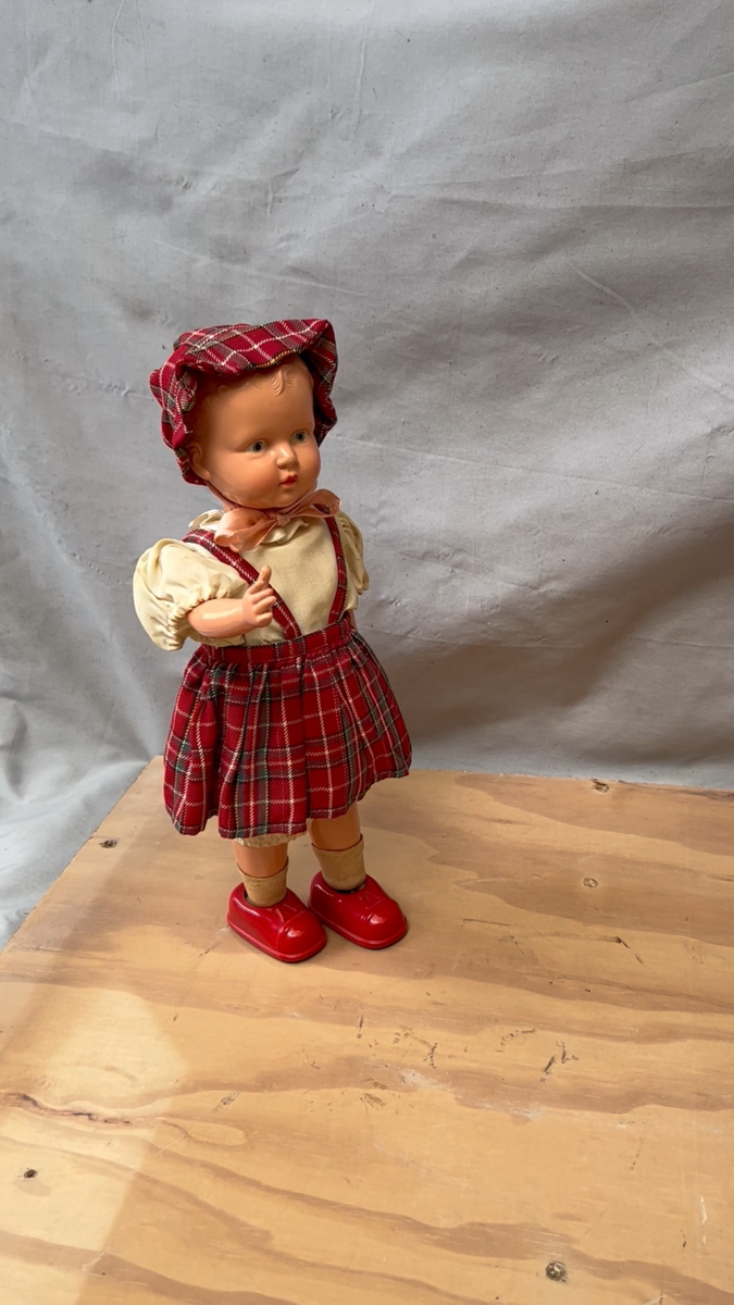 Vintage 1950's Japanese Tin Toy Large Wind Up Walking Doll