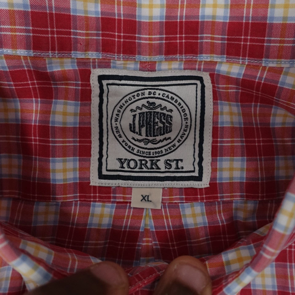 J. Press Shirt Men's XL Red White Check Long Sleeve Pocket Classic Button-Down - Image 4 of 4
