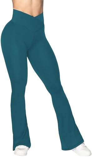 Flare Leggings, Crossover Yoga Pants with Tummy Small 34in Inseam Deep Teal