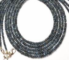 Natural Gem Burma Blue Sapphire Smooth 3-4MM Rondelle Beads Necklace 54Cts. 18"