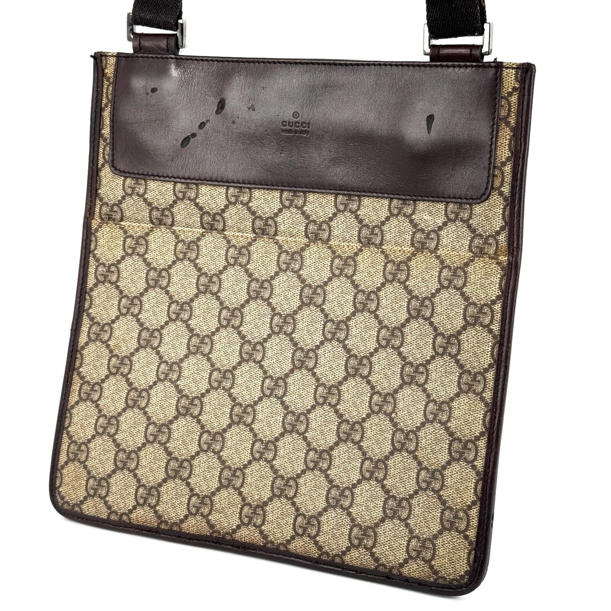 みんと GUCCI Shoulder Bag GG canvas crossbody Leather Beige Brown PVC