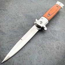 9" Brown Italian Style Stiletto Folding Spring Assisted Open Pocket Knife