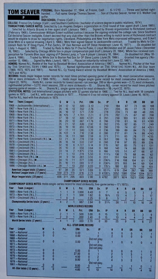 TOM SEAVER 1992 HOF Program AND Poster Of 1969 Seaver Lithograph By Paul Madden - Image 4 of 4