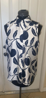 New Draper James Silk Sleeveless Button up Collar Blouse sz 4 Botanical