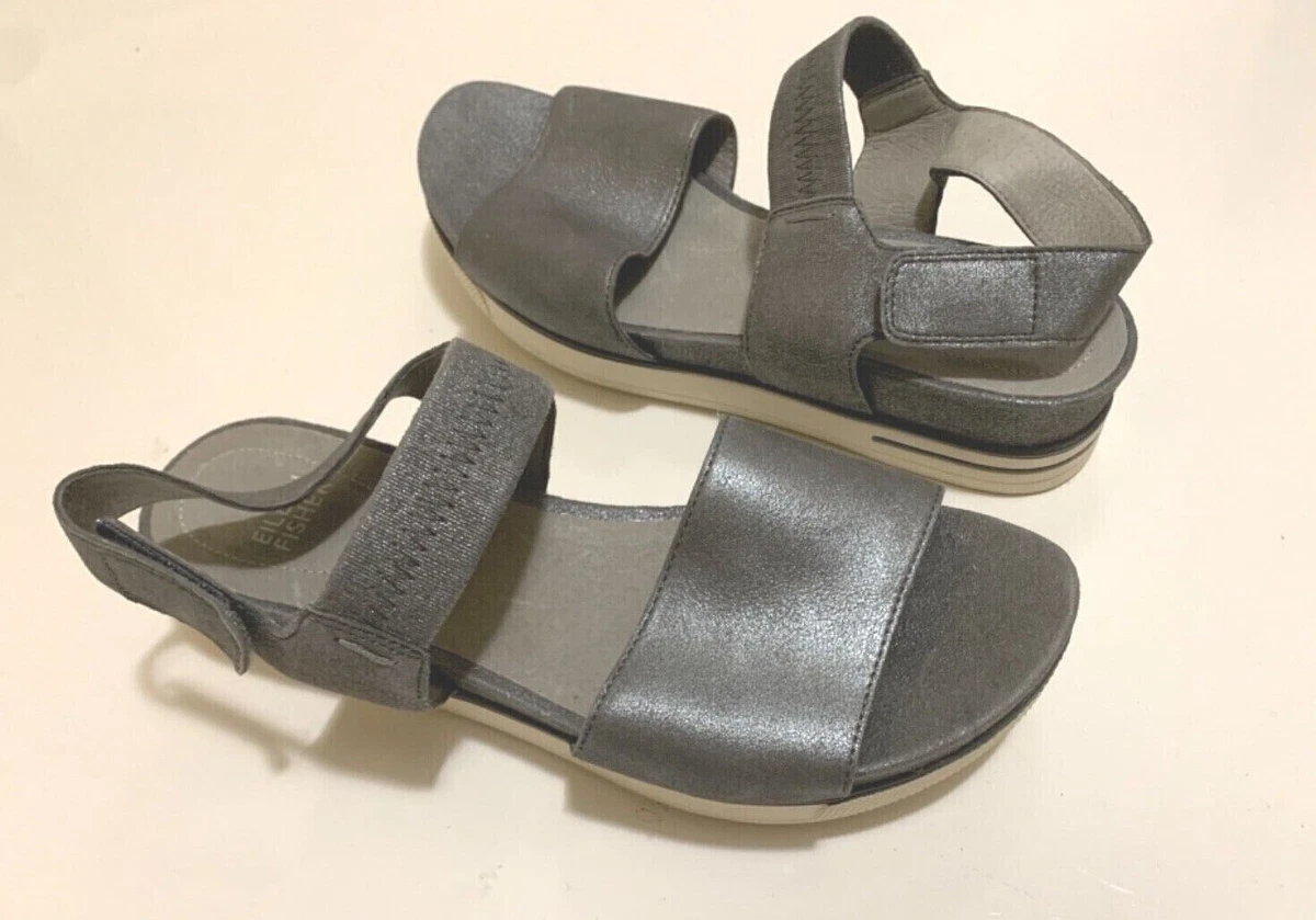 Eileen Fisher Somer Silver Metallic Leather Open Toe Sandals 8.5