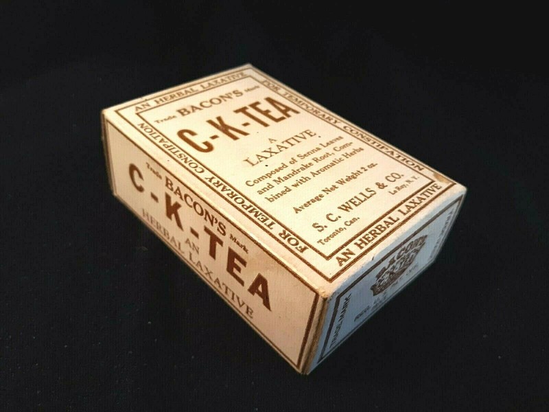 BACON'S C-K-TEA HERBAL LAXATIVE BOX  S.C. WELLS CO. LeRoy NY
