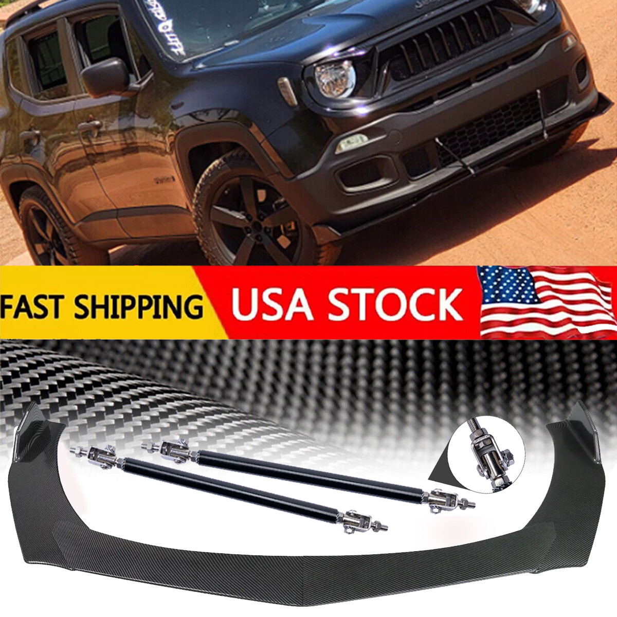 Front Lip Bumper Body Kits Splitter+Spoiler Carbon Fiber For Jeep Cherokee