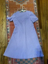 VTG 50s / 60s House Day Dress Purple White Print Mod Handmade M/L