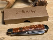 Elk Ridge Trapper Brown Resin Swirl 3 3/4" Pocket Knife ER954BR
