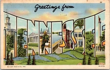 Large Letter Greetings from Tennessee - Vintage Linen Postcard - Posted 1945